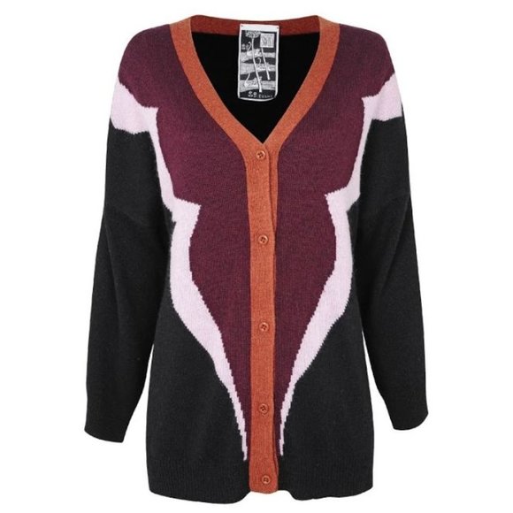 029 CLEMENTS RIBEIRO Black Art Deco Cardigan Sweater sz 3X Women's Plus - Picture 1 of 7